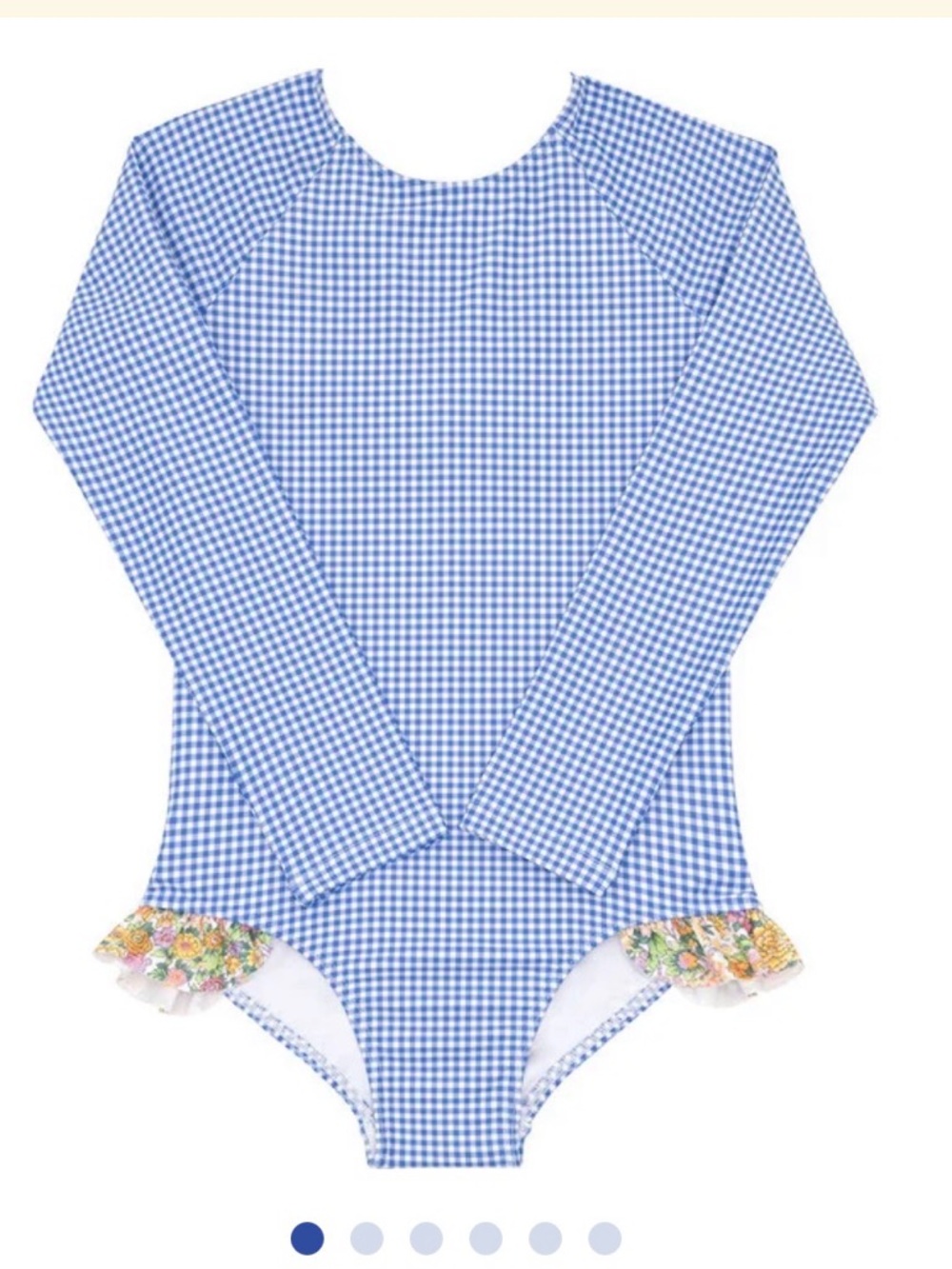 Kids Long Sleeve Rashguard Swimsuit - Blue Gingham